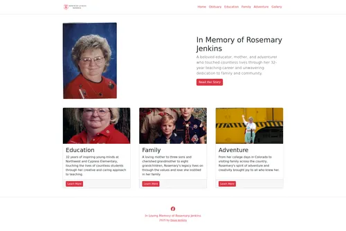 Rosemary Memorial Website homepage